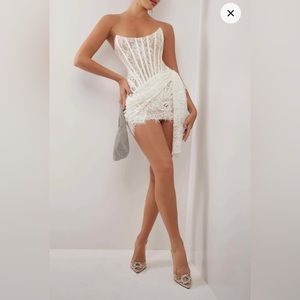 NWT HEIRESS BEVERLY HILLS WHITE LACE CORSET MINI DRESS